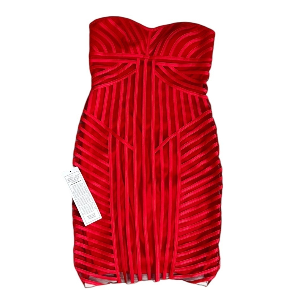 NWT Cache Vibrant Red Sexy Strapless Piped Seaming‎ Dress Sz 4